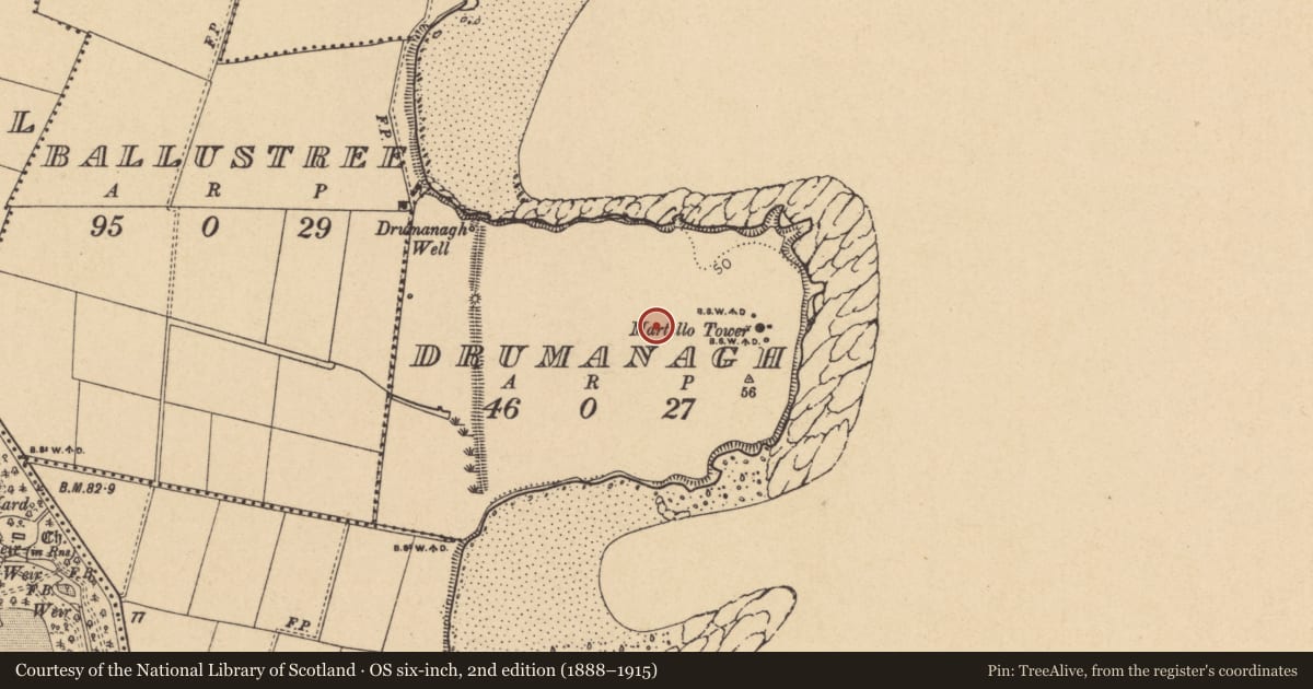 Ordnance Survey six-inch map, 2nd edition (1888–1915) covering the location of Enclosure, Drumanagh, County Dublin, with a pin at the register's coordinates