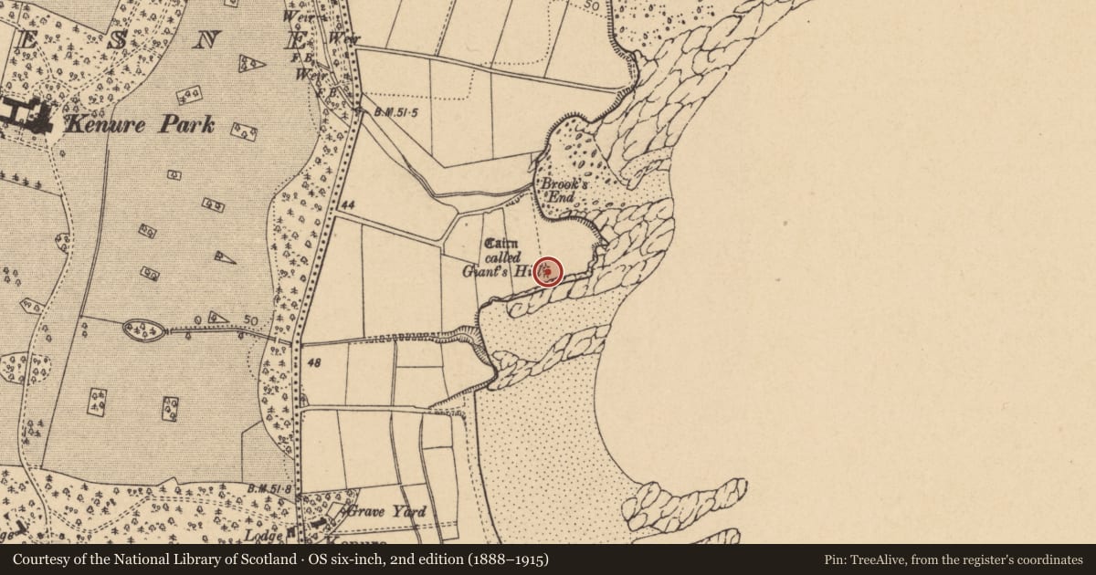 Ordnance Survey six-inch map, 2nd edition (1888–1915) covering the location of Megalithic tomb - passage tomb, Rush, County Dublin, with a pin at the register's coordinates