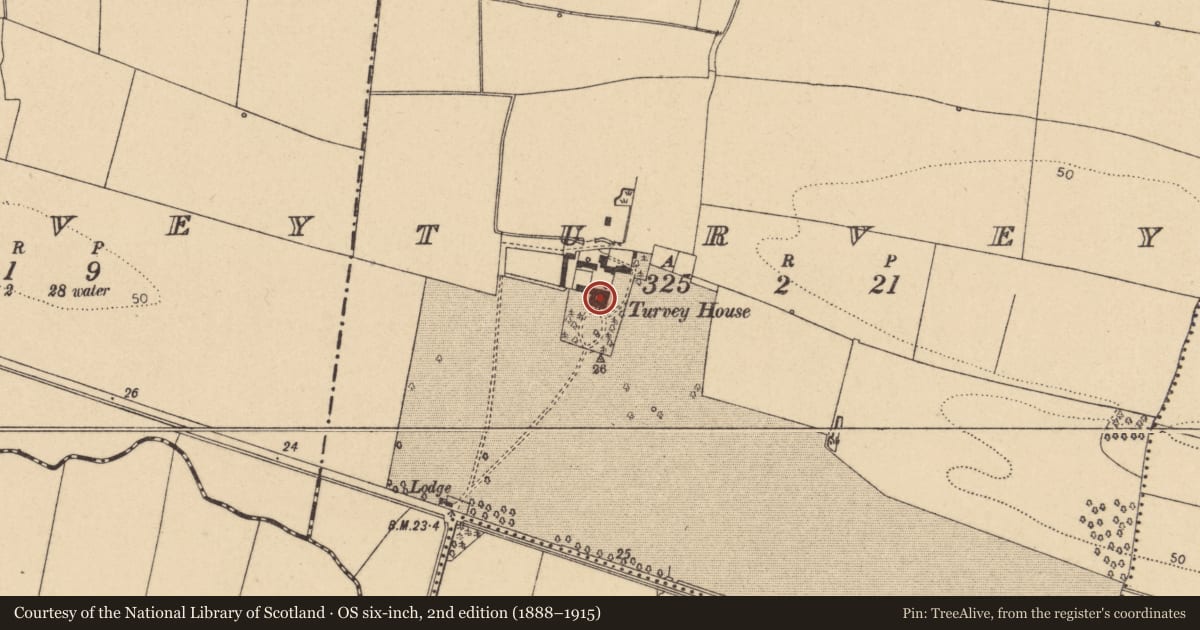 Ordnance Survey six-inch map, 2nd edition (1888–1915) covering the location of Castle - tower house, Turvey, County Dublin, with a pin at the register's coordinates