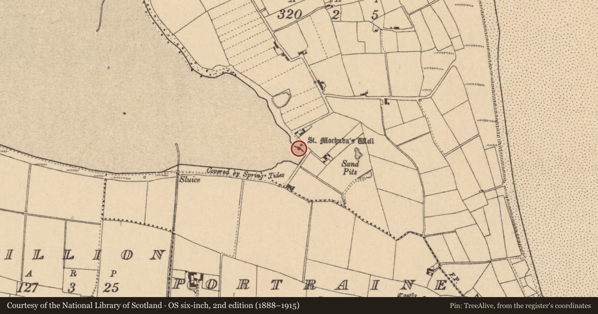 Ordnance Survey six-inch map, 2nd edition (1888–1915) covering the location of Ritual site - holy well, Burrow, County Dublin, with a pin at the register's coordinates