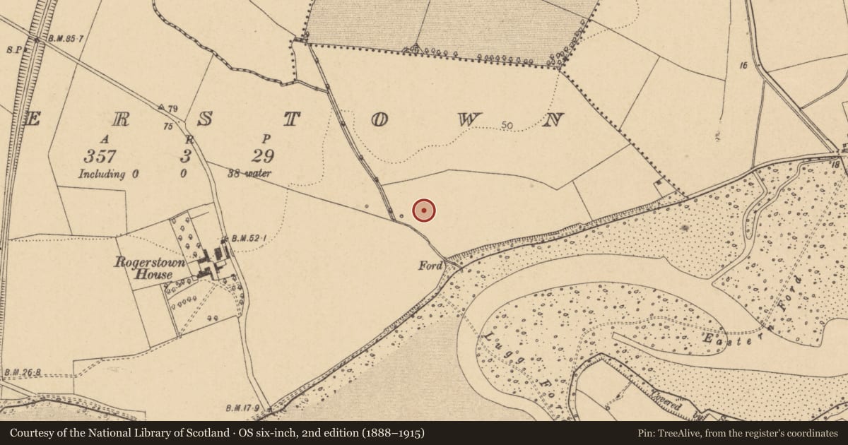 Ordnance Survey six-inch map, 2nd edition (1888–1915) covering the location of Road - road/trackway, Rogerstown, County Dublin, with a pin at the register's coordinates