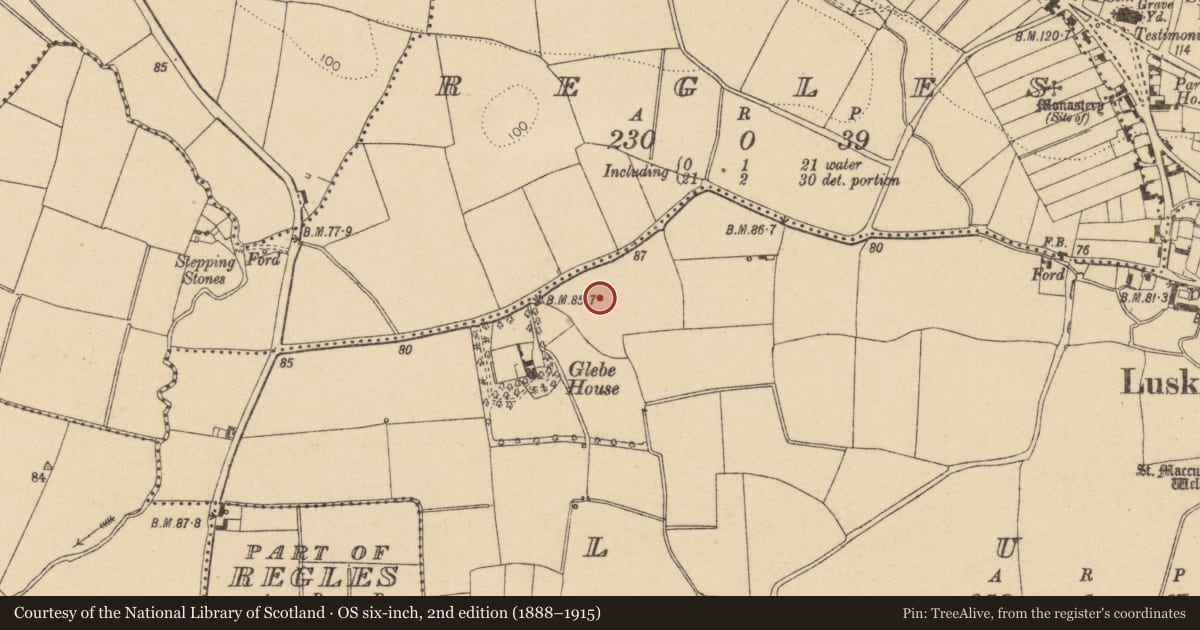 Ordnance Survey six-inch map, 2nd edition (1888–1915) covering the location of House - prehistoric, Lusk, County Dublin, with a pin at the register's coordinates