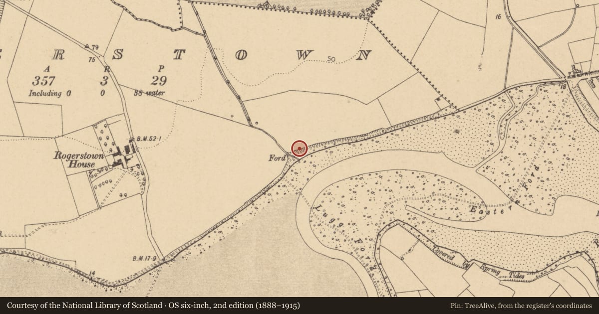 Ordnance Survey six-inch map, 2nd edition (1888–1915) covering the location of Road - road/trackway, Rogerstown, County Dublin, with a pin at the register's coordinates