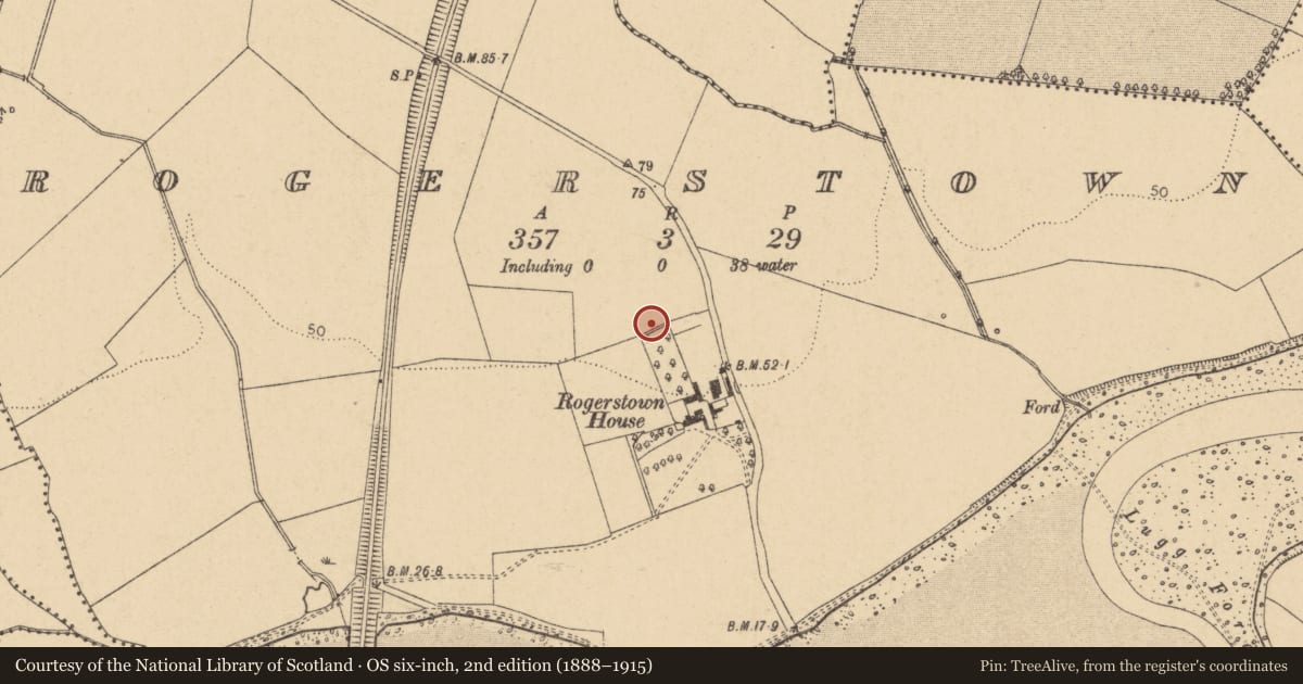 Ordnance Survey six-inch map, 2nd edition (1888–1915) covering the location of House - Neolithic, Rogerstown, County Dublin, with a pin at the register's coordinates