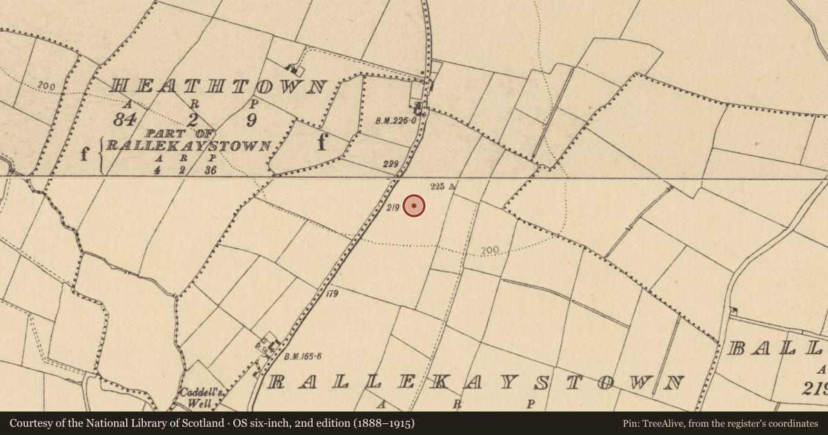 Ordnance Survey six-inch map, 2nd edition (1888–1915) covering the location of Enclosure, Rallekaystown, County Dublin, with a pin at the register's coordinates