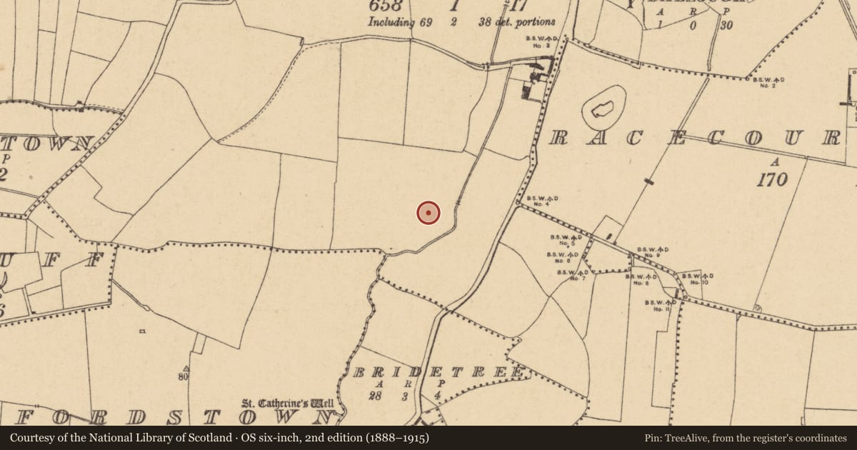 Ordnance Survey six-inch map, 2nd edition (1888–1915) covering the location of Enclosure, Lusk, County Dublin, with a pin at the register's coordinates