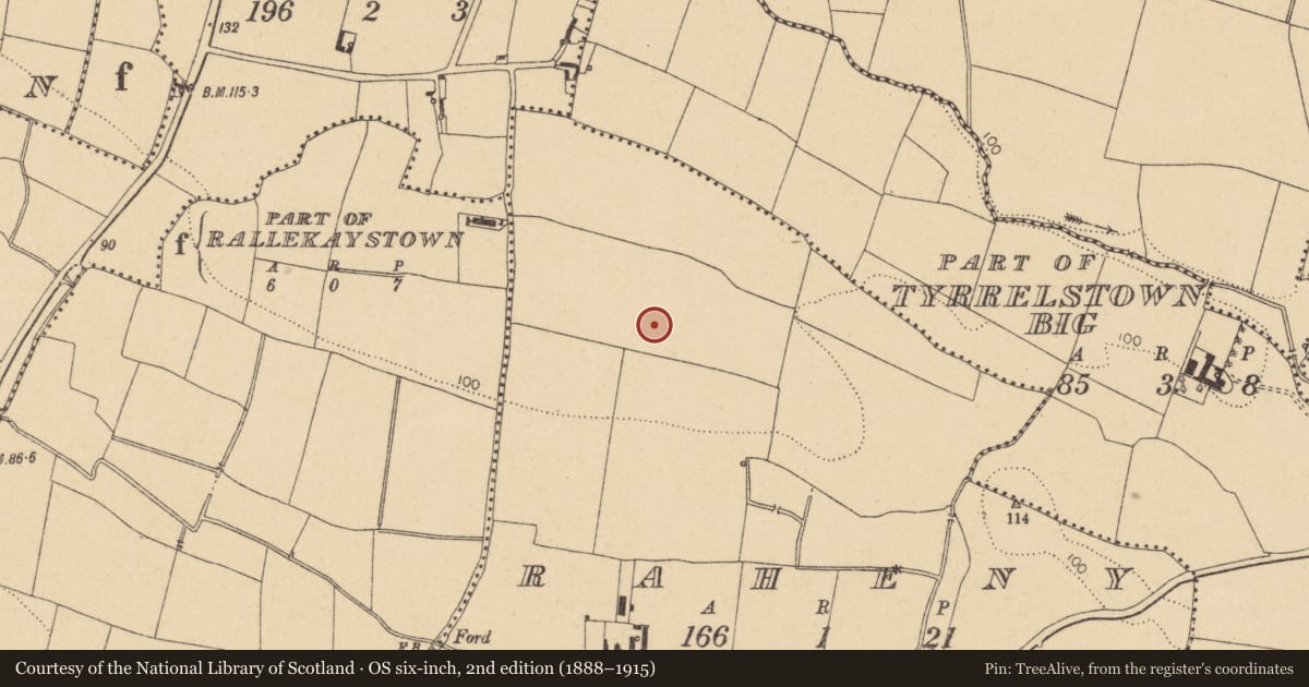 Ordnance Survey six-inch map, 2nd edition (1888–1915) covering the location of Earthwork, Raheny, County Dublin, with a pin at the register's coordinates