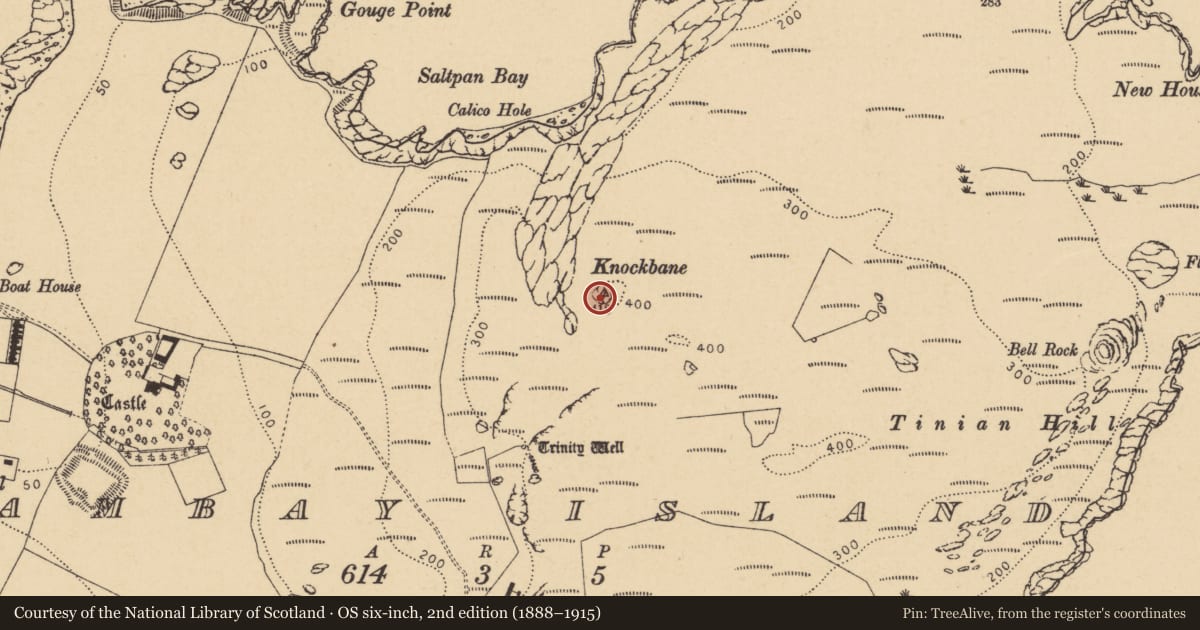 Ordnance Survey six-inch map, 2nd edition (1888–1915) covering the location of Cairn - unclassified, Lambay Island, County Dublin, with a pin at the register's coordinates
