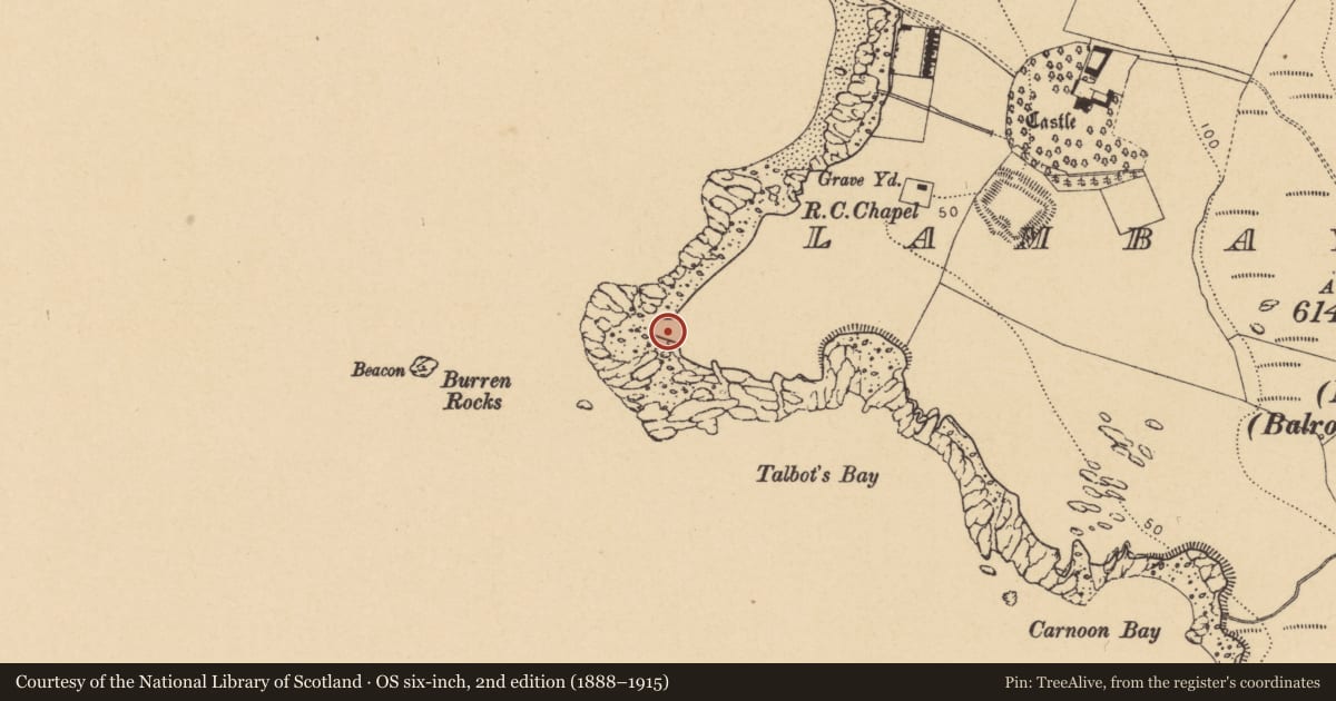 Ordnance Survey six-inch map, 2nd edition (1888–1915) covering the location of Midden, Lambay Island, County Dublin, with a pin at the register's coordinates