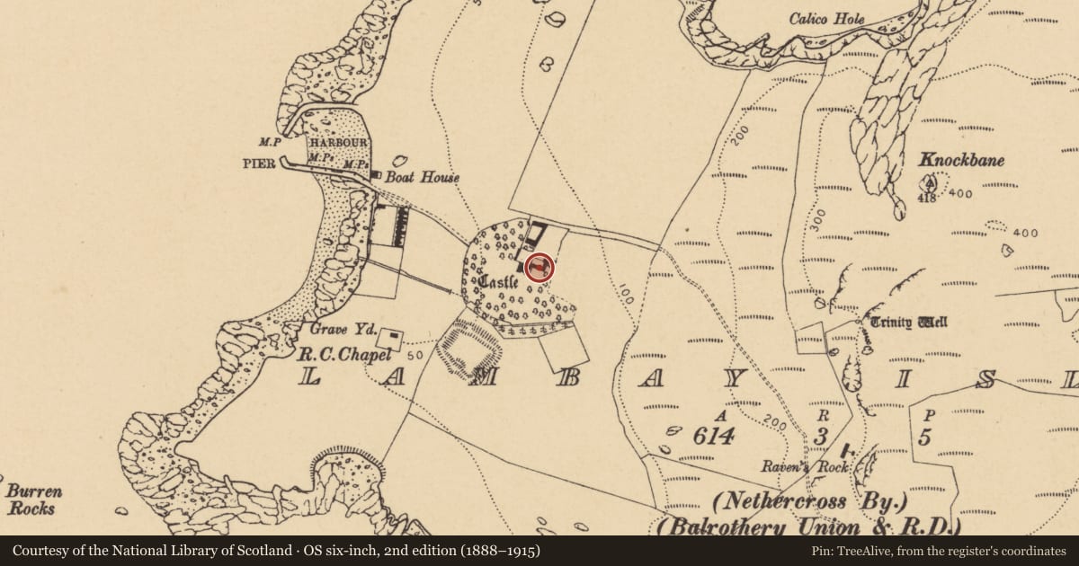 Ordnance Survey six-inch map, 2nd edition (1888–1915) covering the location of House - fortified house, Lambay Island, County Dublin, with a pin at the register's coordinates