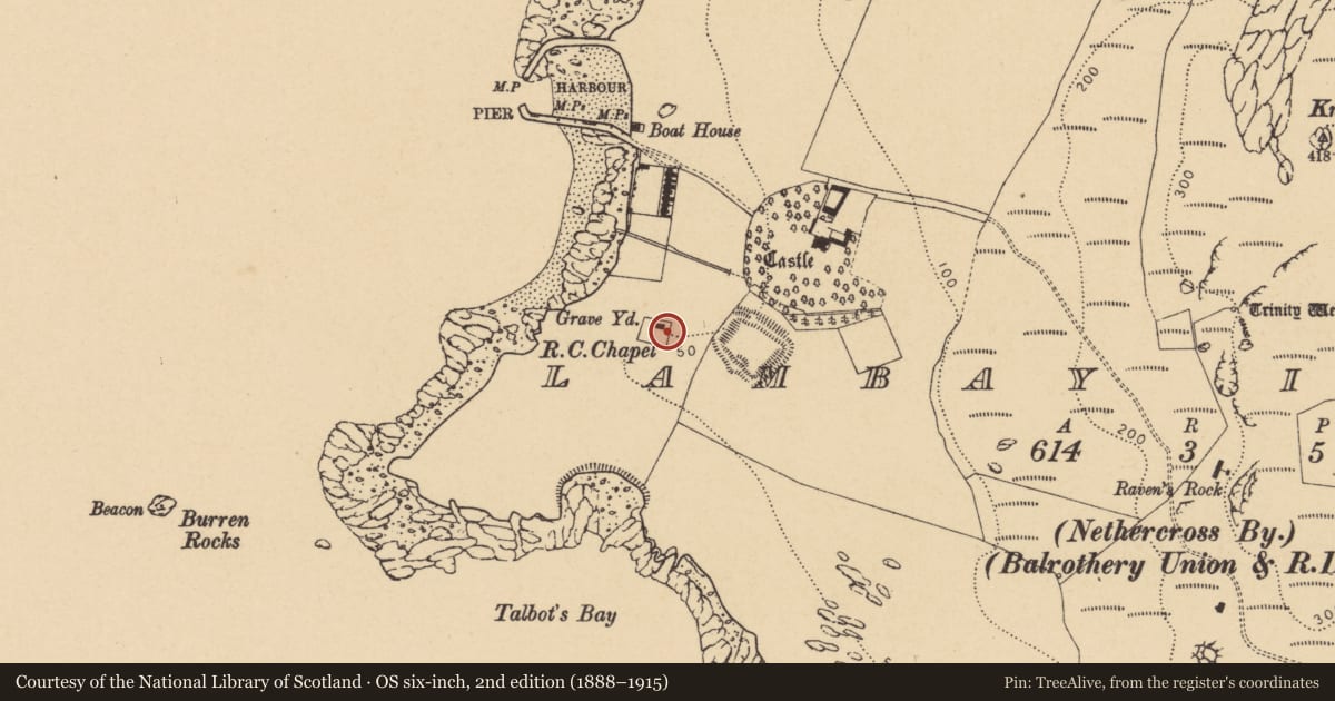 Ordnance Survey six-inch map, 2nd edition (1888–1915) covering the location of Church, Lambay Island, County Dublin, with a pin at the register's coordinates
