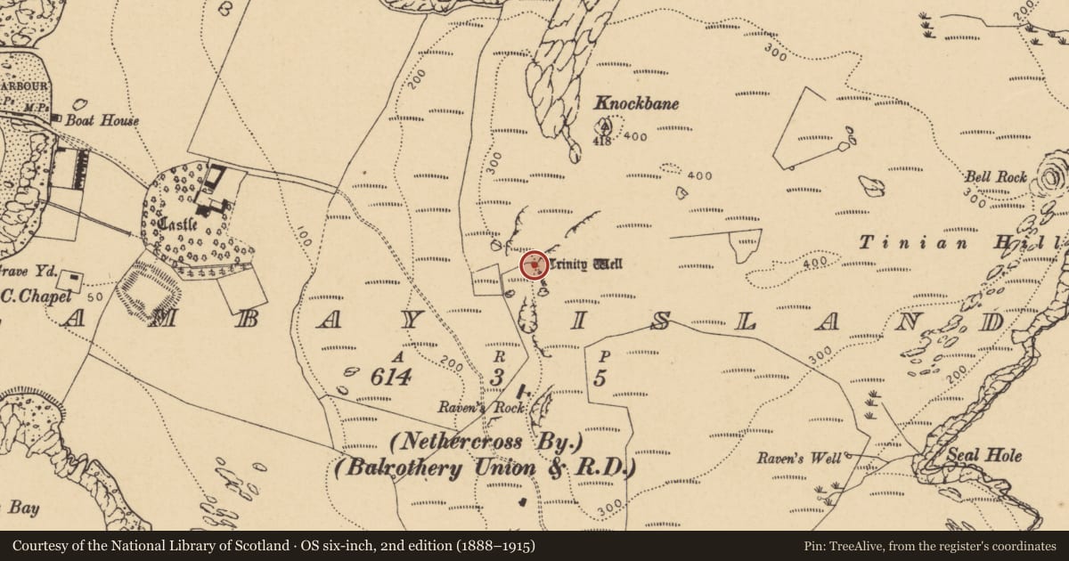 Ordnance Survey six-inch map, 2nd edition (1888–1915) covering the location of Ritual site - holy well, Lambay Island, County Dublin, with a pin at the register's coordinates