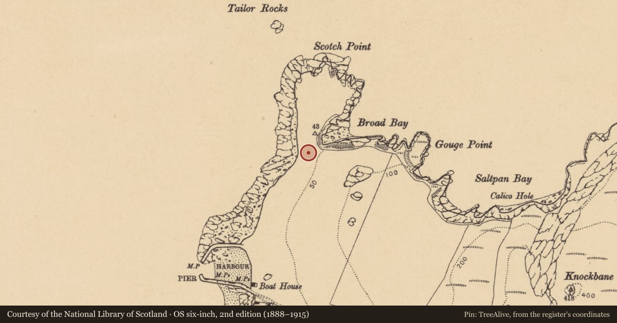 Ordnance Survey six-inch map, 2nd edition (1888–1915) covering the location of Barrow - ring-barrow, Lambay Island, County Dublin, with a pin at the register's coordinates