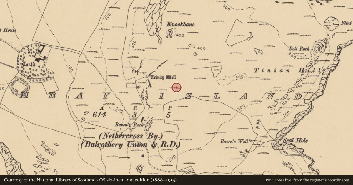 Ordnance Survey six-inch map, 2nd edition (1888–1915) covering the location of Mound, Lambay Island, County Dublin, with a pin at the register's coordinates