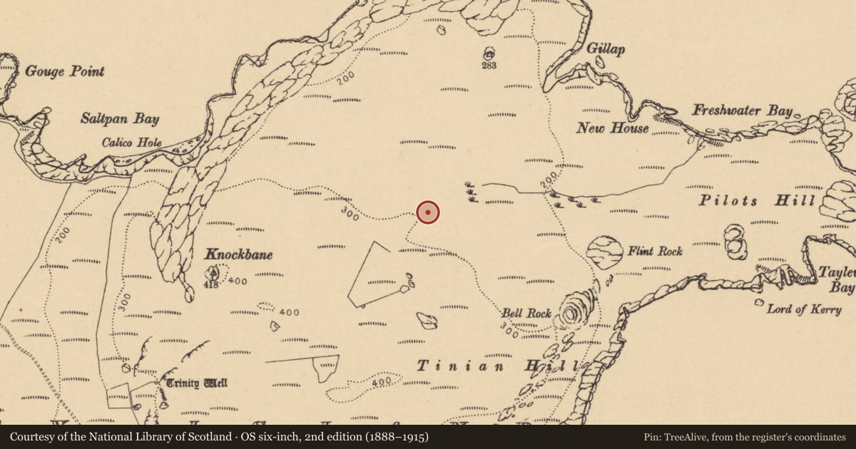 Ordnance Survey six-inch map, 2nd edition (1888–1915) covering the location of Enclosure, Lambay Island, County Dublin, with a pin at the register's coordinates