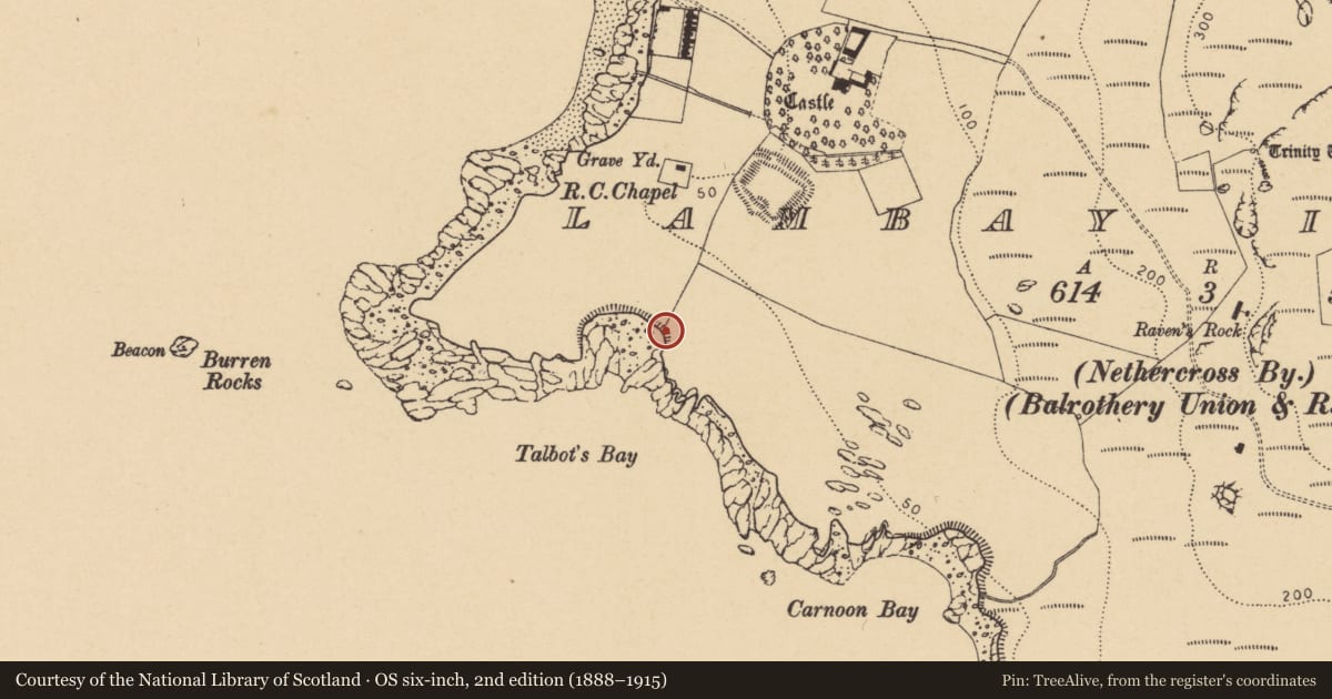 Ordnance Survey six-inch map, 2nd edition (1888–1915) covering the location of Cairn - unclassified, Lambay Island, County Dublin, with a pin at the register's coordinates