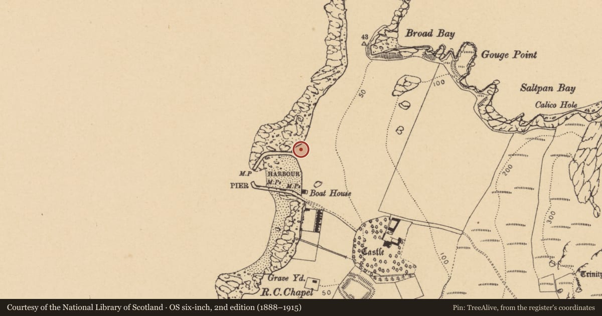 Ordnance Survey six-inch map, 2nd edition (1888–1915) covering the location of Enclosure, Lambay Island, County Dublin, with a pin at the register's coordinates