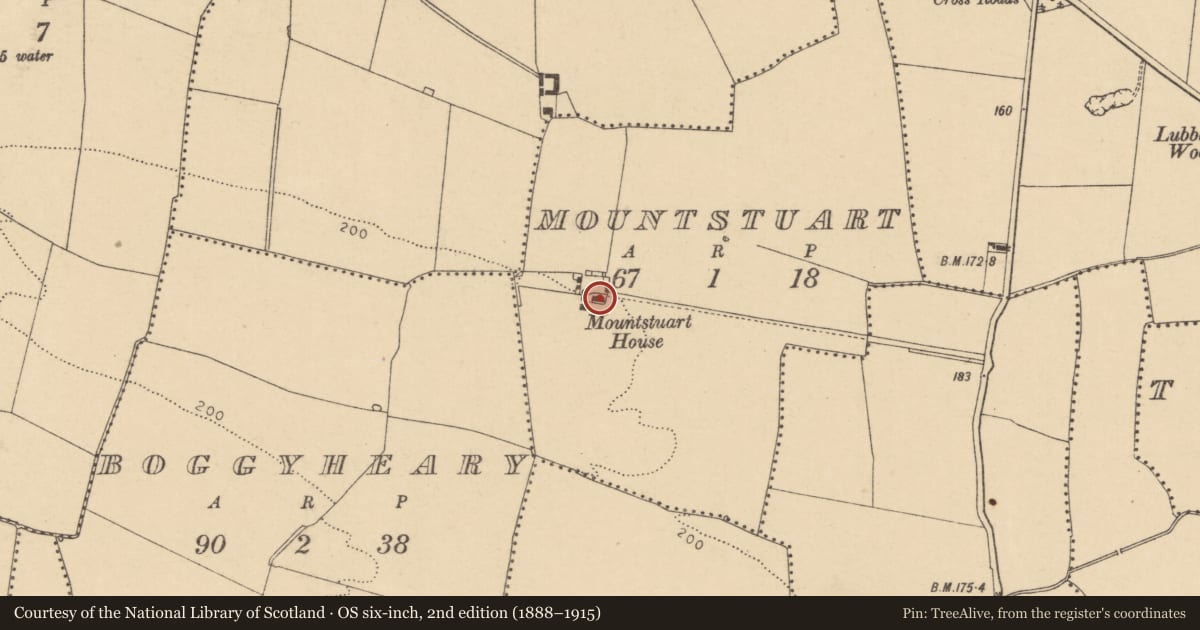 Ordnance Survey six-inch map, 2nd edition (1888–1915) covering the location of House - 16th/17th century, Mountstuart, County Dublin, with a pin at the register's coordinates
