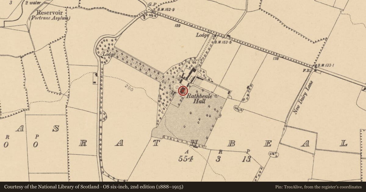 Ordnance Survey six-inch map, 2nd edition (1888–1915) covering the location of House - 16th/17th century, Rathbeal, County Dublin, with a pin at the register's coordinates