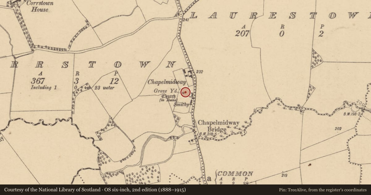 Ordnance Survey six-inch map, 2nd edition (1888–1915) covering the location of Church, Corrstown, County Dublin, with a pin at the register's coordinates