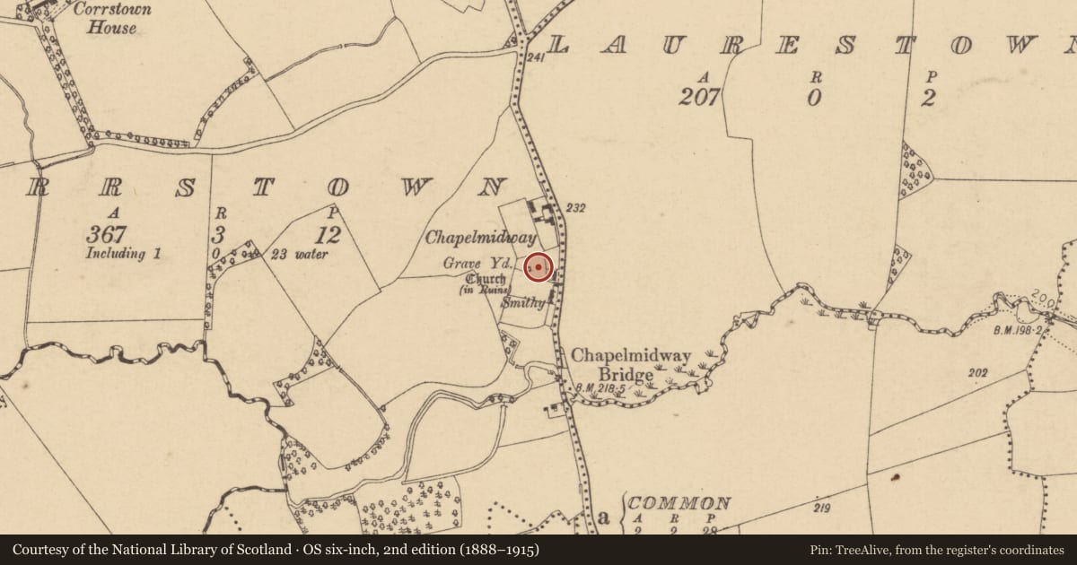 Ordnance Survey six-inch map, 2nd edition (1888–1915) covering the location of Graveyard, Corrstown, County Dublin, with a pin at the register's coordinates