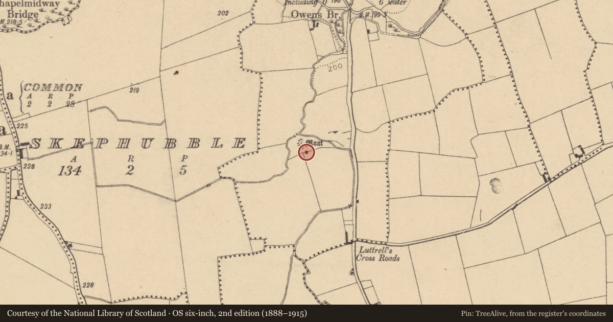 Ordnance Survey six-inch map, 2nd edition (1888–1915) covering the location of Fulacht fia, Toberburr, County Dublin, with a pin at the register's coordinates
