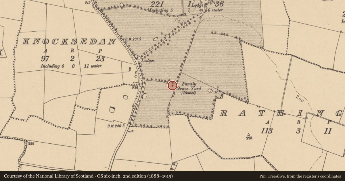 Ordnance Survey six-inch map, 2nd edition (1888–1915) covering the location of Burial ground, Brackenstown, County Dublin, with a pin at the register's coordinates