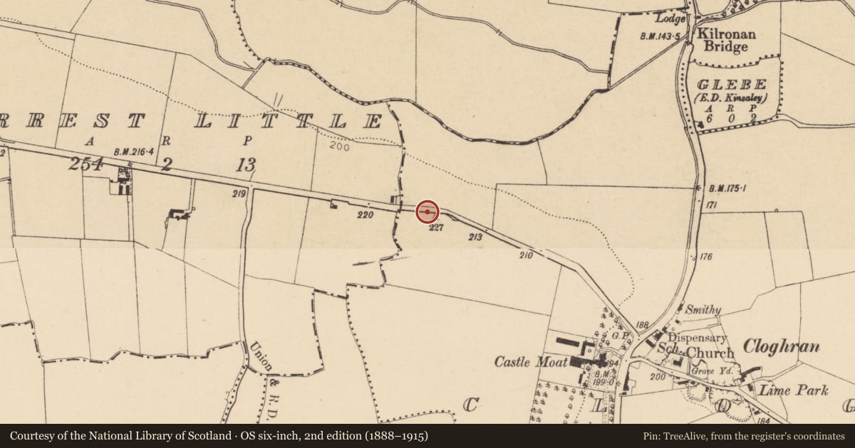 Ordnance Survey six-inch map, 2nd edition (1888–1915) covering the location of Ringfort - unclassified, Cloghran, County Dublin, with a pin at the register's coordinates