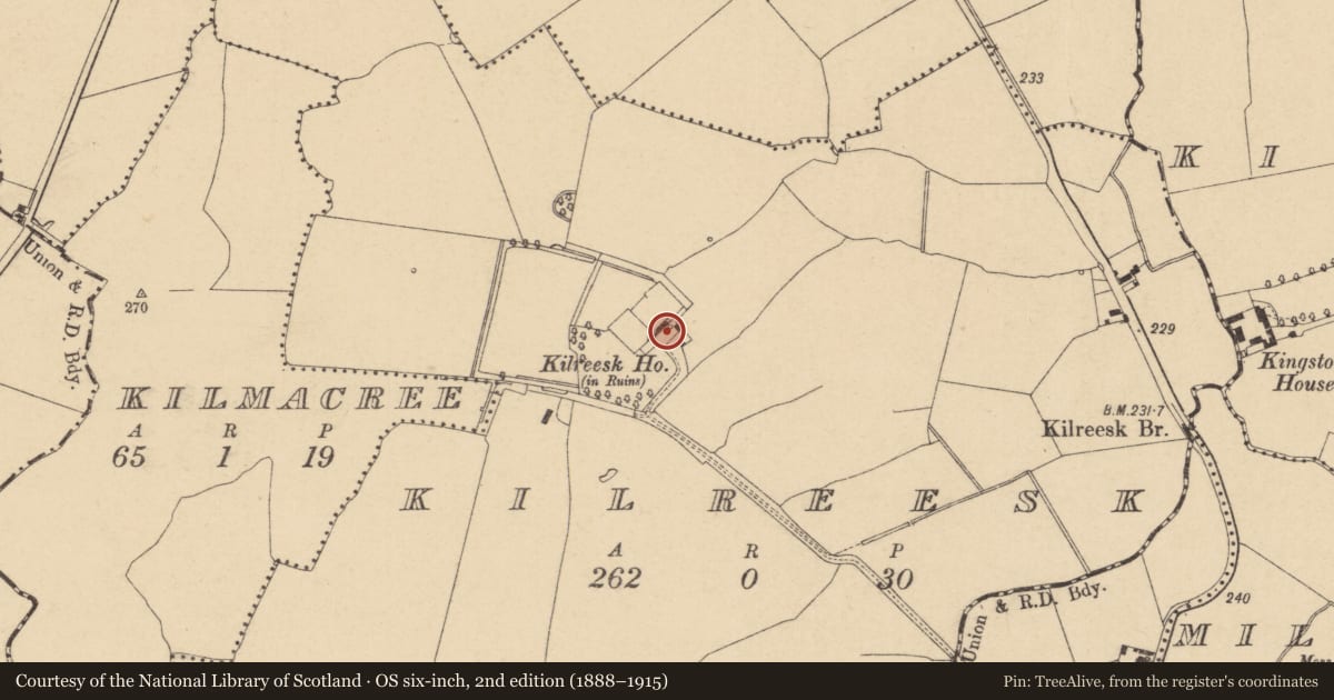 Ordnance Survey six-inch map, 2nd edition (1888–1915) covering the location of House - 16th/17th century, Kilreesk, County Dublin, with a pin at the register's coordinates