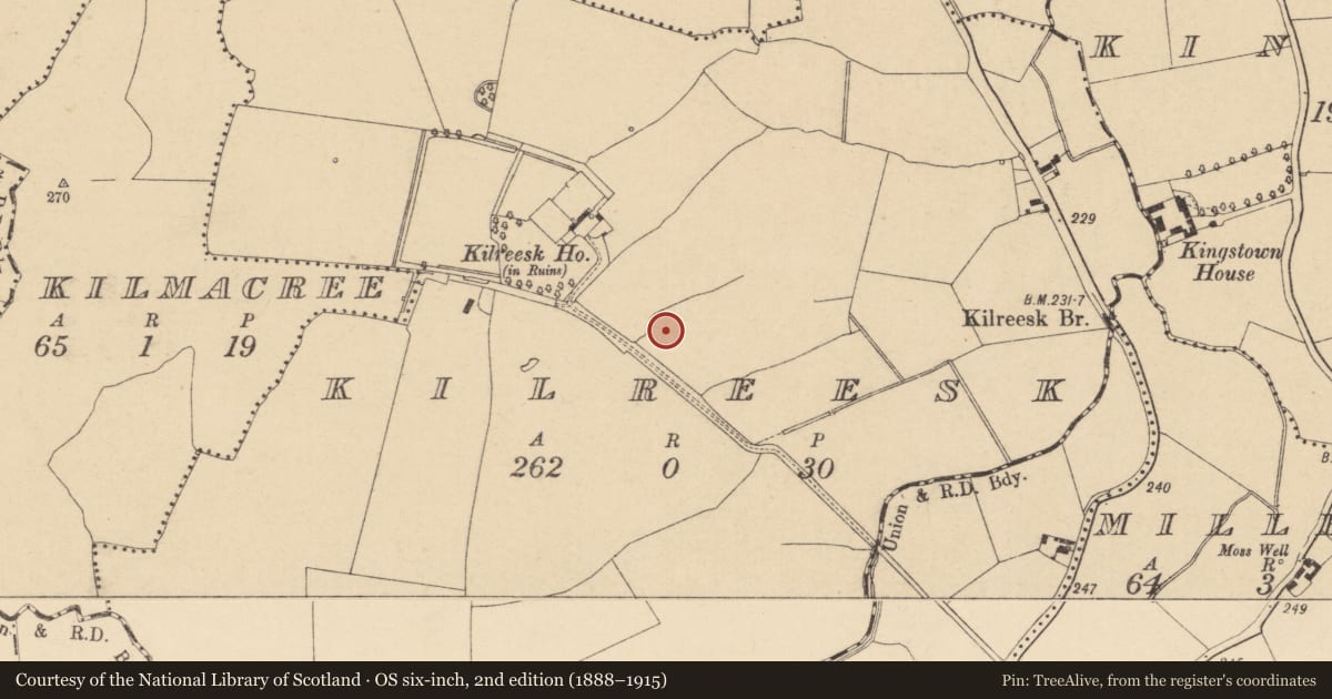 Ordnance Survey six-inch map, 2nd edition (1888–1915) covering the location of Ringfort - unclassified, Kilreesk, County Dublin, with a pin at the register's coordinates