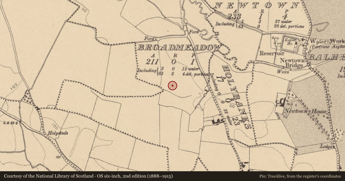 Ordnance Survey six-inch map, 2nd edition (1888–1915) covering the location of Enclosure, Broadmeadow, County Dublin, with a pin at the register's coordinates