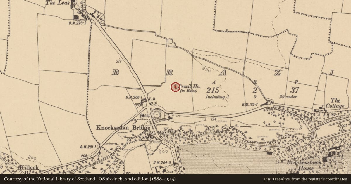 Ordnance Survey six-inch map, 2nd edition (1888–1915) covering the location of House - 16th/17th century, Brazil, County Dublin, with a pin at the register's coordinates