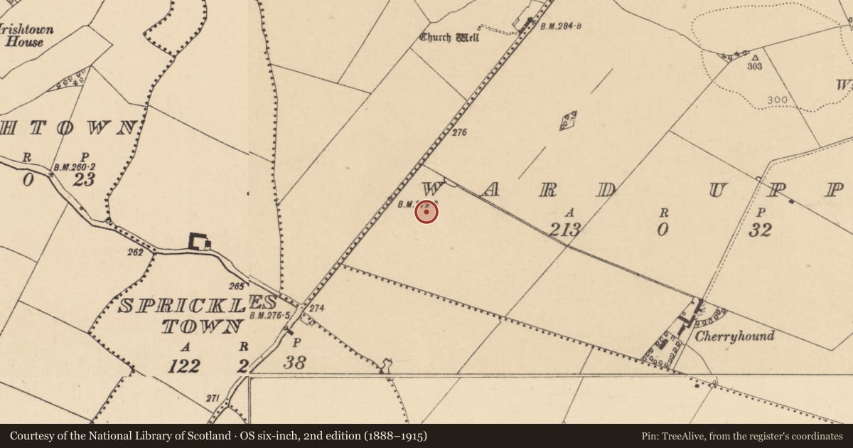 Ordnance Survey six-inch map, 2nd edition (1888–1915) covering the location of Habitation site, Ward Upper, County Dublin, with a pin at the register's coordinates