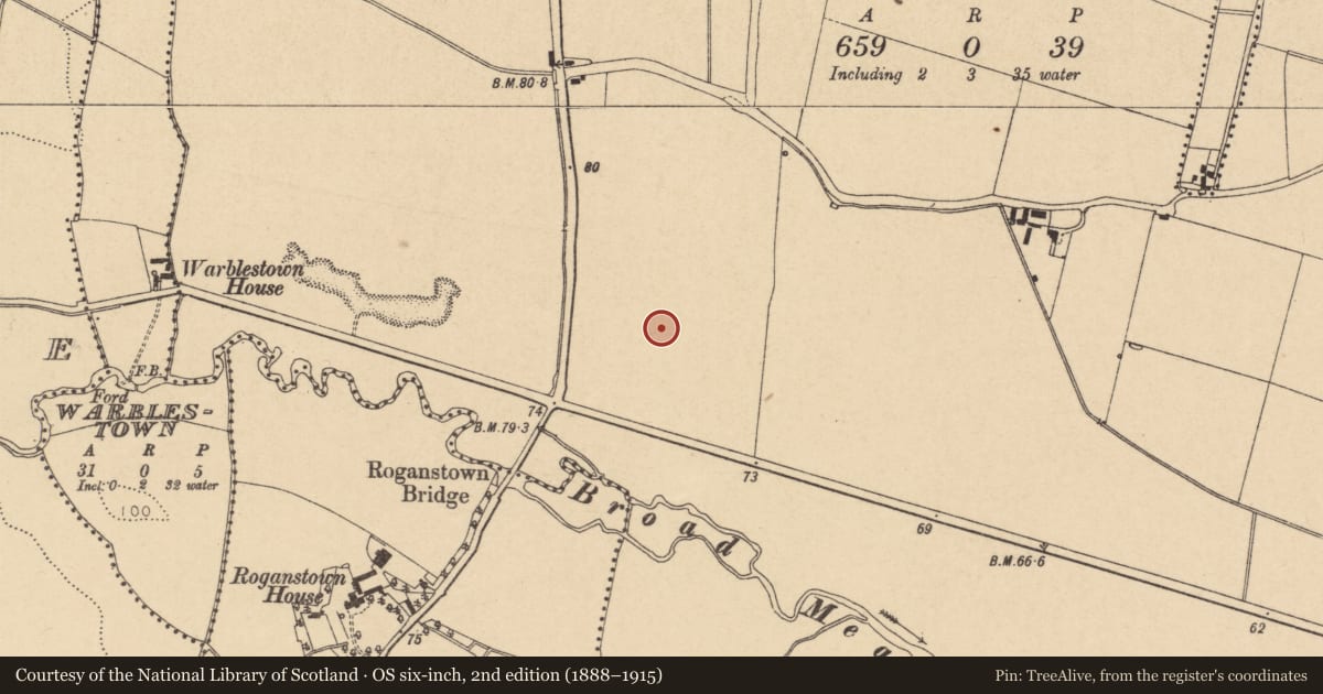 Ordnance Survey six-inch map, 2nd edition (1888–1915) covering the location of Ring-ditch, Skidoo, County Dublin, with a pin at the register's coordinates