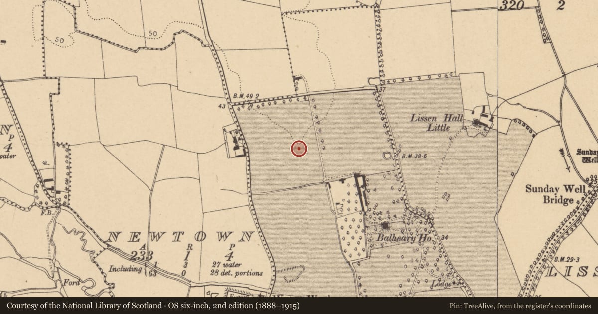 Ordnance Survey six-inch map, 2nd edition (1888–1915) covering the location of Enclosure, Balheary Demesne, County Dublin, with a pin at the register's coordinates