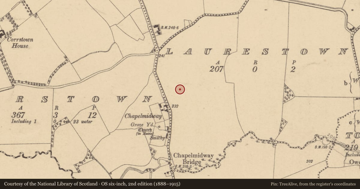 Ordnance Survey six-inch map, 2nd edition (1888–1915) covering the location of Enclosure, Laurestown, County Dublin, with a pin at the register's coordinates