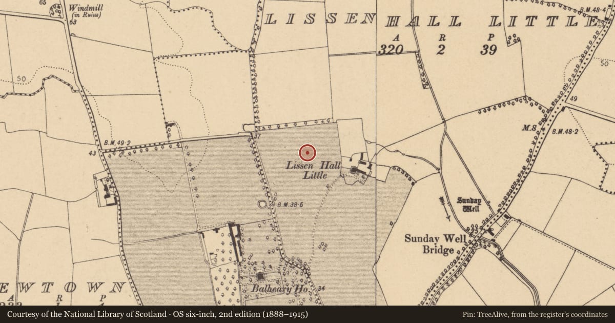 Ordnance Survey six-inch map, 2nd edition (1888–1915) covering the location of Ring-ditch, Lissenhall Little, County Dublin, with a pin at the register's coordinates