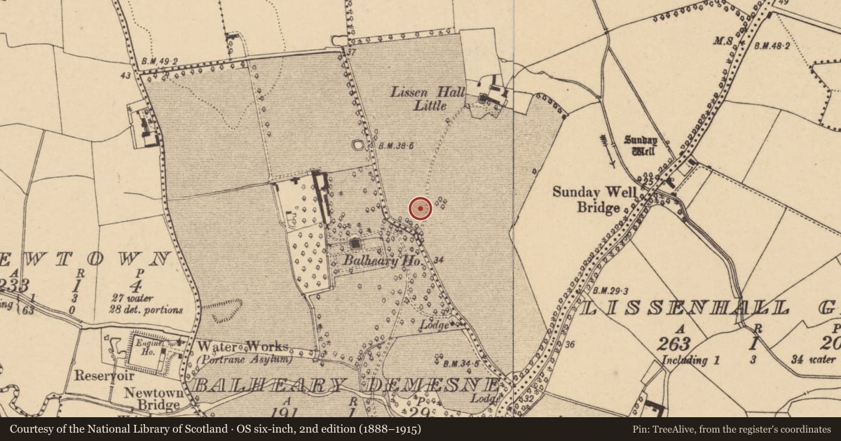 Ordnance Survey six-inch map, 2nd edition (1888–1915) covering the location of Enclosure, Lissenhall Little, County Dublin, with a pin at the register's coordinates