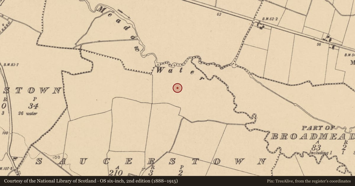 Ordnance Survey six-inch map, 2nd edition (1888–1915) covering the location of Enclosure, Saucerstown, County Dublin, with a pin at the register's coordinates
