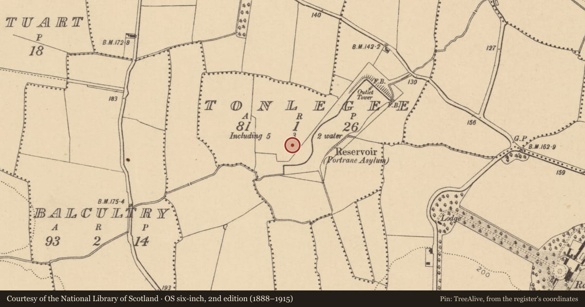 Ordnance Survey six-inch map, 2nd edition (1888–1915) covering the location of Ring-ditch, Tonlegee, County Dublin, with a pin at the register's coordinates