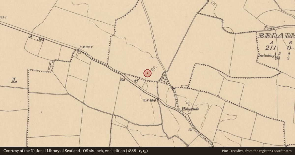 Ordnance Survey six-inch map, 2nd edition (1888–1915) covering the location of Ecclesiastical enclosure, Oldtown, County Dublin, with a pin at the register's coordinates