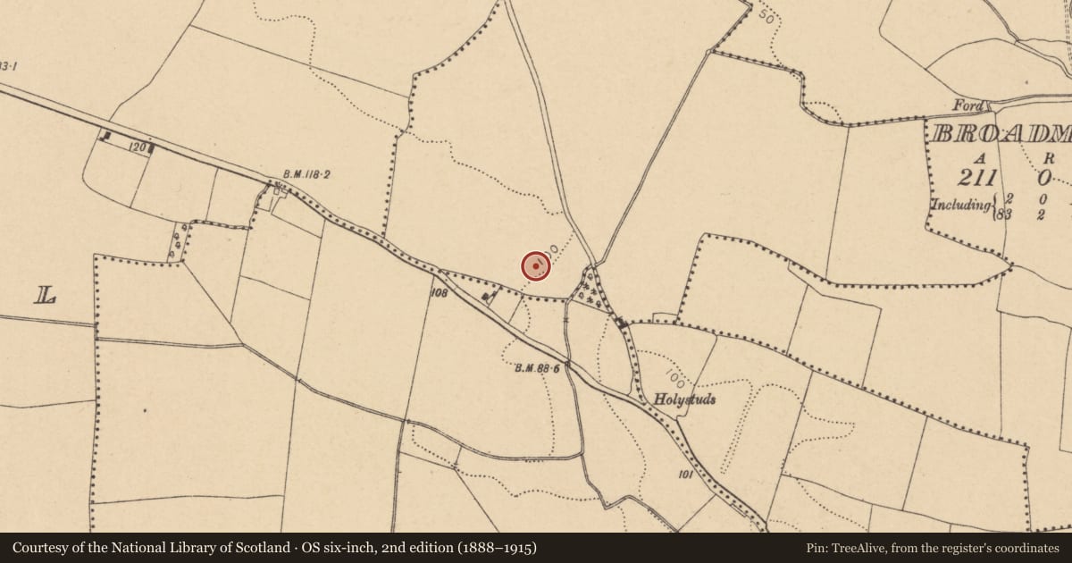 Ordnance Survey six-inch map, 2nd edition (1888–1915) covering the location of Burial, Oldtown, County Dublin, with a pin at the register's coordinates