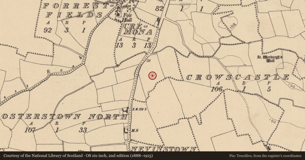 Ordnance Survey six-inch map, 2nd edition (1888–1915) covering the location of Pit, Miltonsfields, County Dublin, with a pin at the register's coordinates