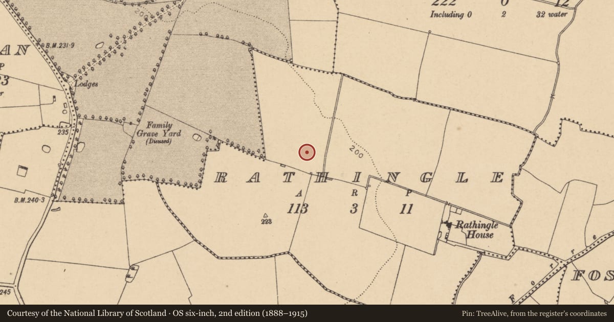 Ordnance Survey six-inch map, 2nd edition (1888–1915) covering the location of Enclosure, Rathingle, County Dublin, with a pin at the register's coordinates