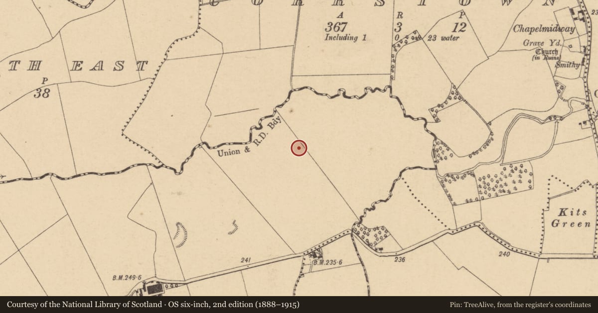 Ordnance Survey six-inch map, 2nd edition (1888–1915) covering the location of Ring-ditch, Newpark, County Dublin, with a pin at the register's coordinates