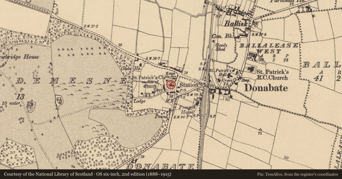 Ordnance Survey six-inch map, 2nd edition (1888–1915) covering the location of Graveyard, Donabate, County Dublin, with a pin at the register's coordinates