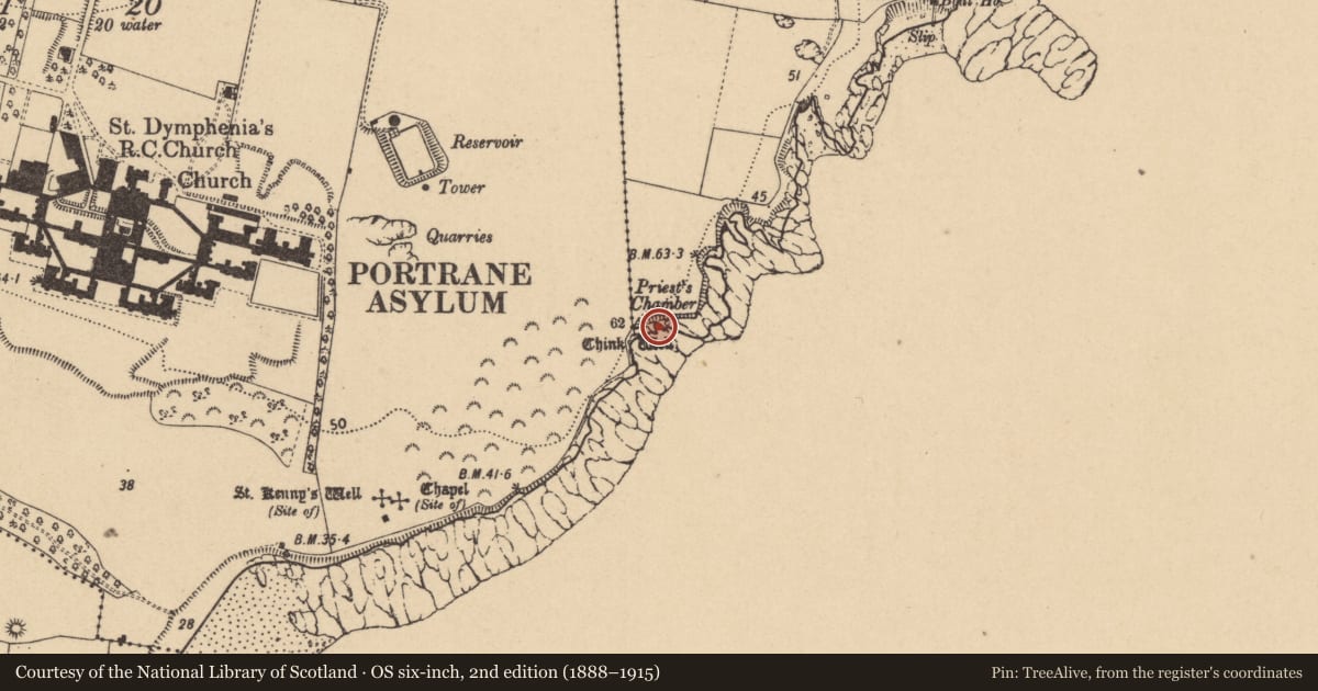Ordnance Survey six-inch map, 2nd edition (1888–1915) covering the location of Cave, Quay, County Dublin, with a pin at the register's coordinates