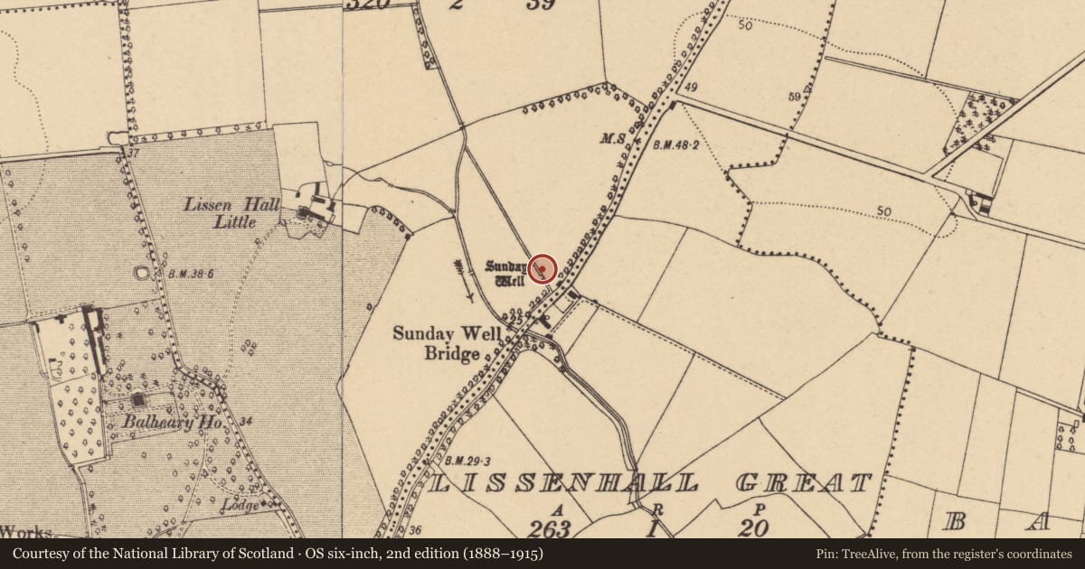 Ordnance Survey six-inch map, 2nd edition (1888–1915) covering the location of Ritual site - holy well, Lissenhall Little, County Dublin, with a pin at the register's coordinates