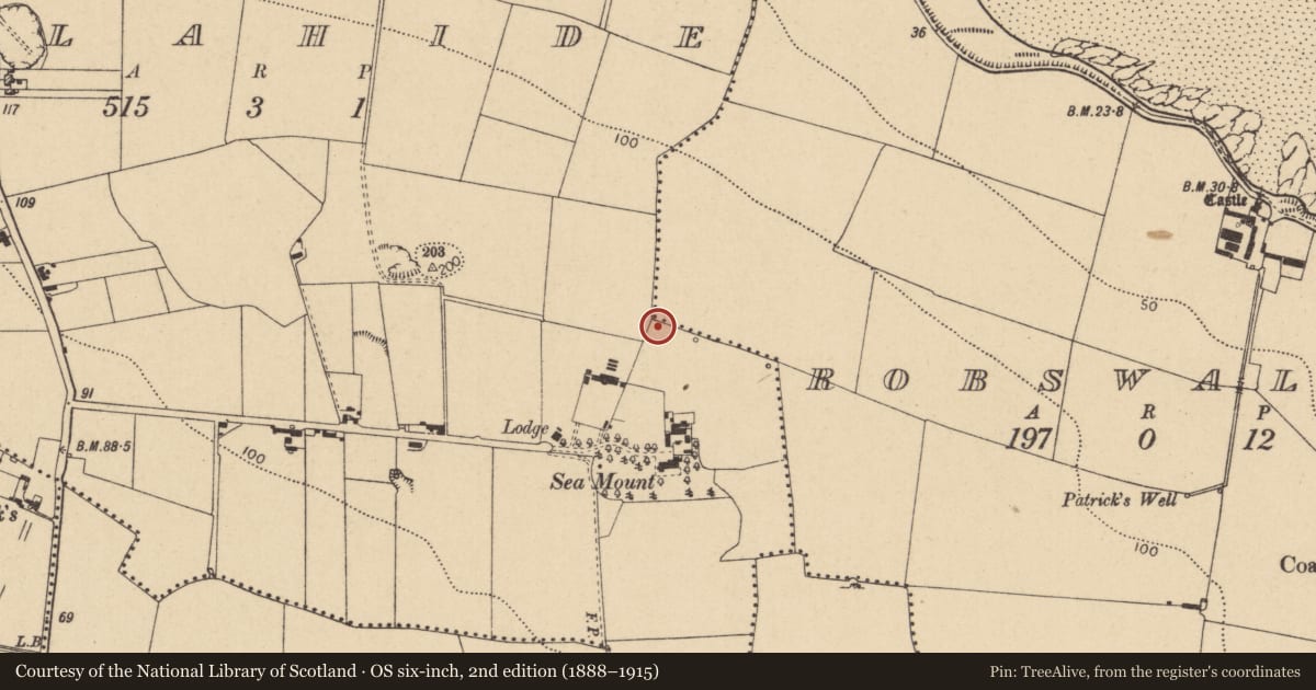 Ordnance Survey six-inch map, 2nd edition (1888–1915) covering the location of Earthwork, Malahide, Robswalls, County Dublin, with a pin at the register's coordinates