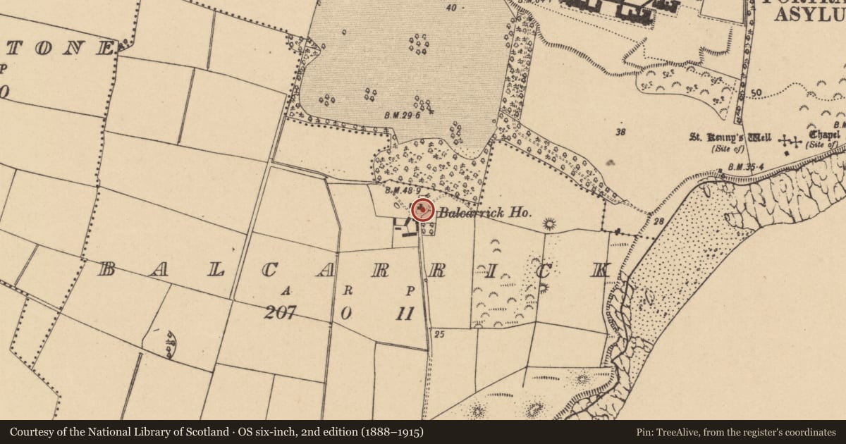 Ordnance Survey six-inch map, 2nd edition (1888–1915) covering the location of House - 16th/17th century, Balcarrick, County Dublin, with a pin at the register's coordinates